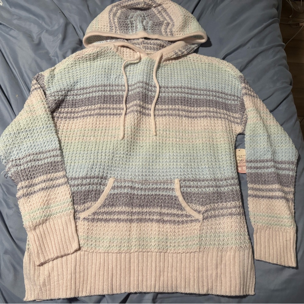 Striped Knit Hoodie Sweater for women